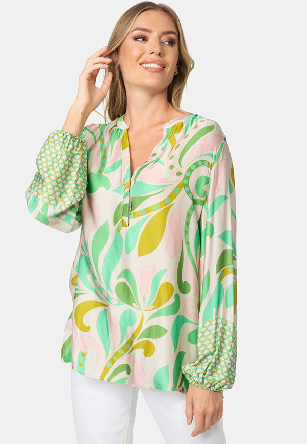 Picture of CATNOIR BLOUSE IN ECOVEROSATIN - GREEN FLORALS